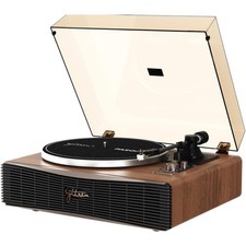 Vintage Retro Wood Turntable for Vinyl Records with Built in Speakers Bluetooth