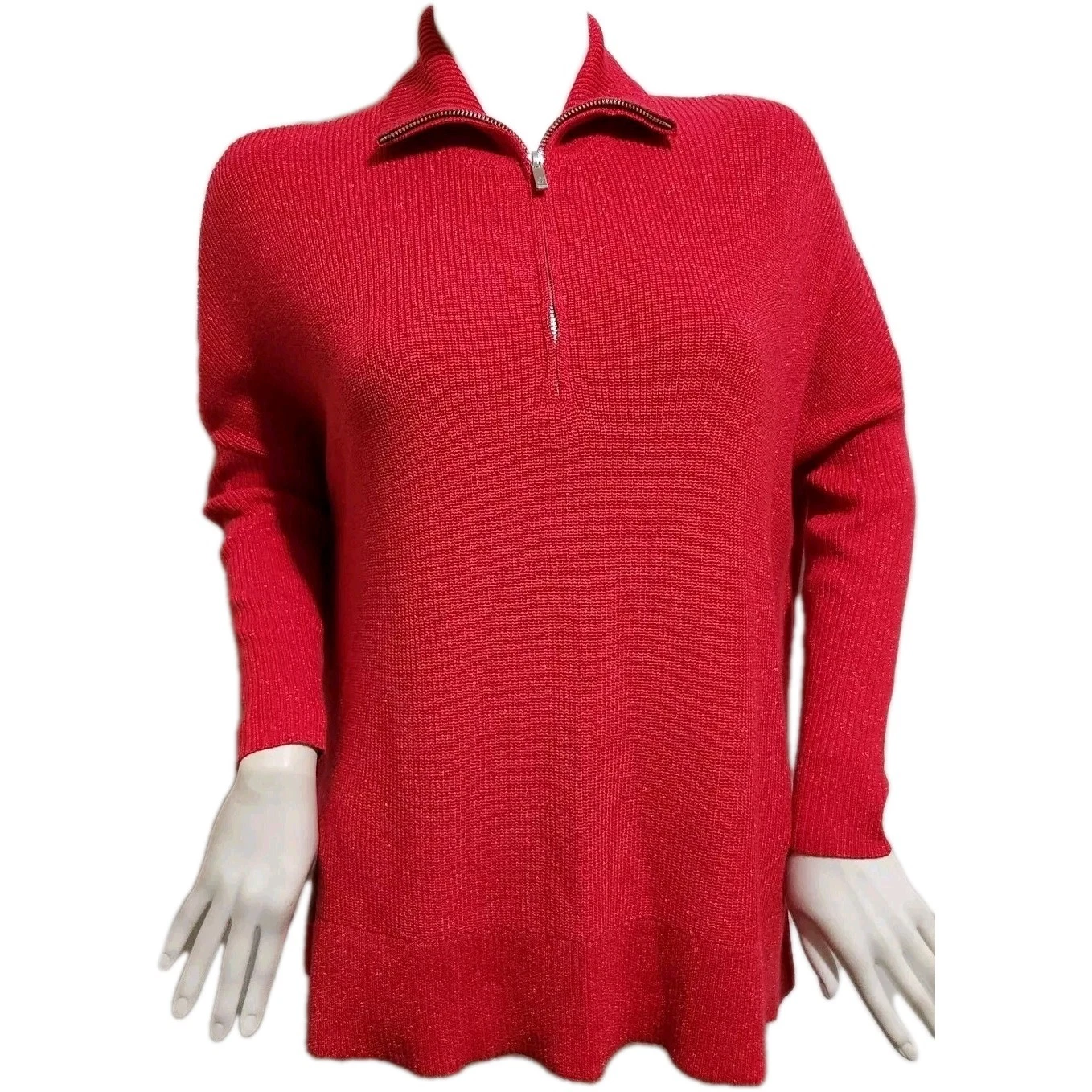 Tommy Bahama Poncho Sweater Womens Sz L XL Red Sparkle Half Zip Long Sleeve 17