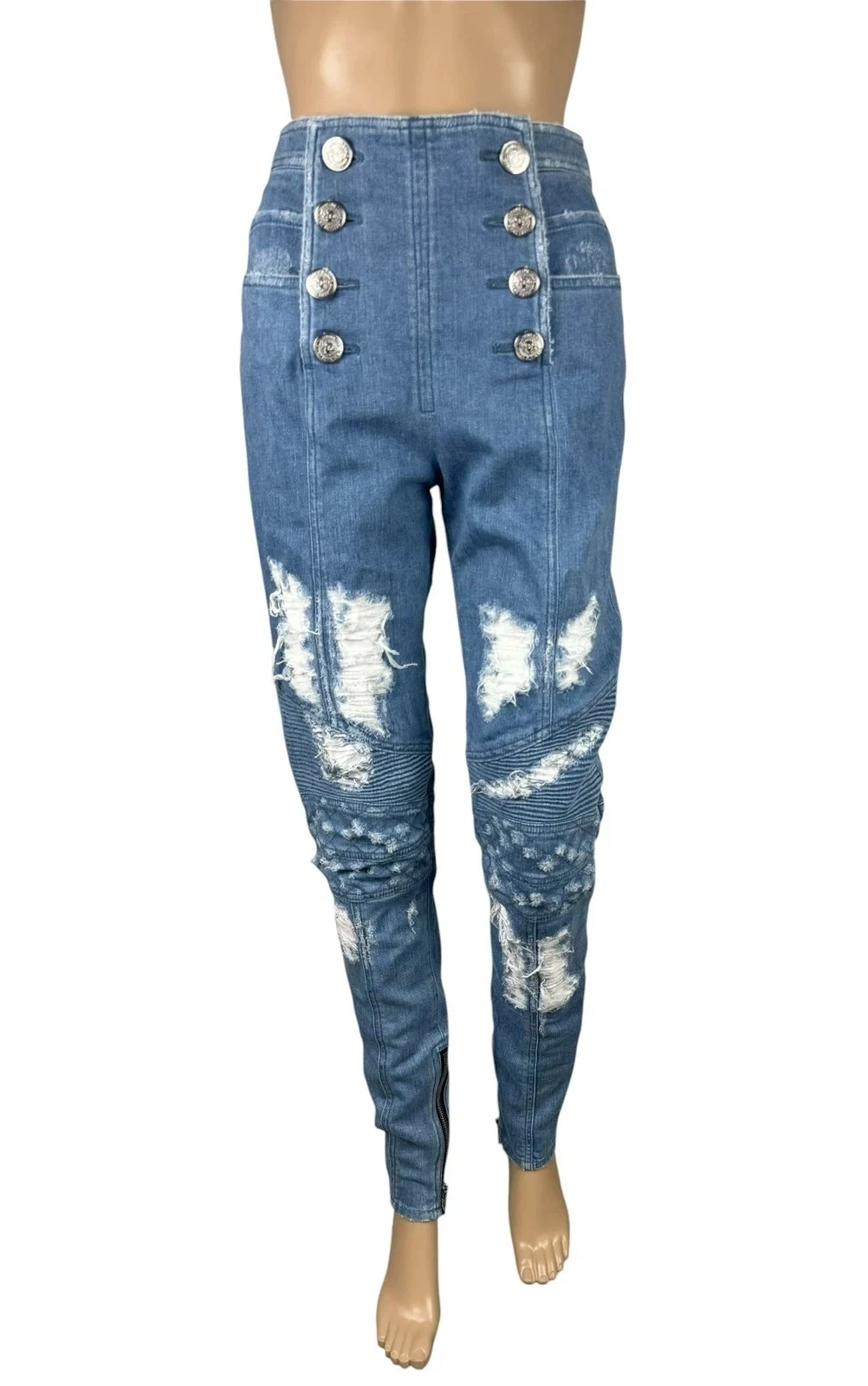 Balmain — Balmain Moyen Jeans Distressed Retro Button High Rise size 40