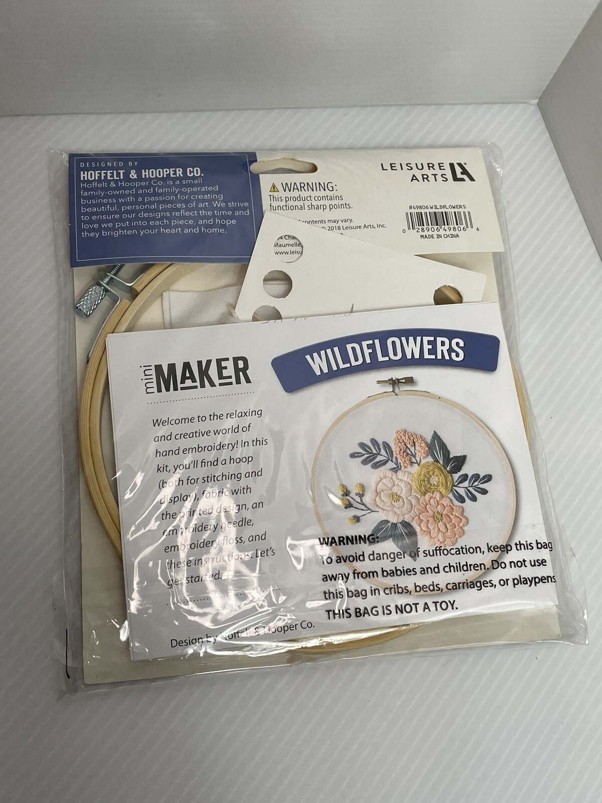 Leisure Arts Mini Maker 11 pc Embroidery Kit Wildflowers Weekend Project New