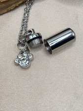 Pet Memorial Cylinder Urn Necklace with Paw Print Charm   Ashes Keepsake Jewelry