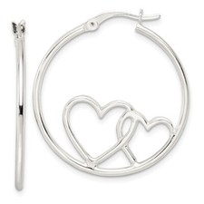 Sterling Silver Hearts Round 1.5x30mm Hoop Earrings NEW