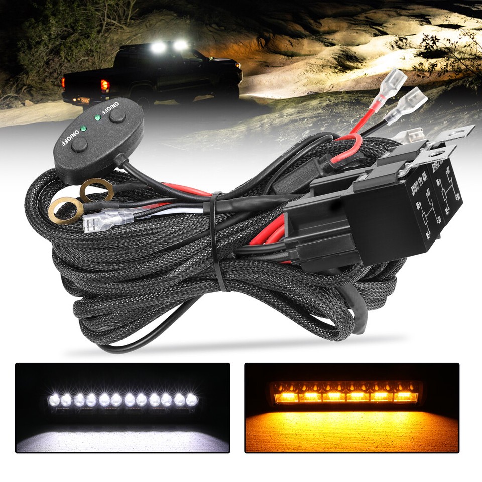 2-Lead Wiring Harness Kit Dual ON-OFF Switch Relay Fuse LED Work Light Pods Bar - Foto 3