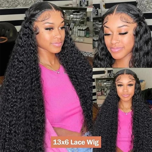 Lace Frontal Echthaar Perücke Wasserwelle lockig transparent lose tiefe Welle Wig - Bild 8 von 8