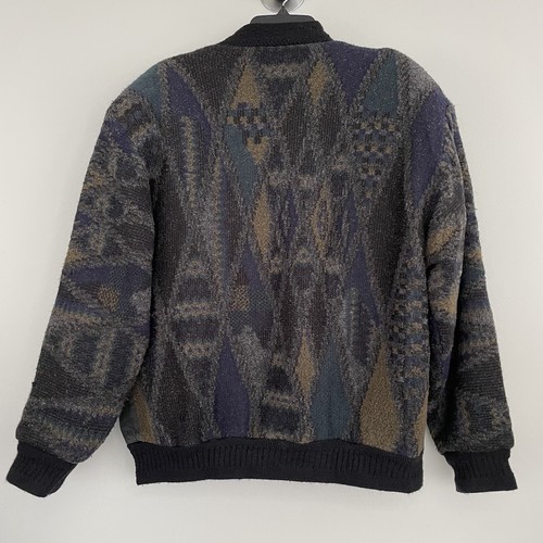 Signe Incognito Vintage Men’s Leather/Polyester Cardigan Sweater Jacket Bk/Gy XL - Picture 9 of 14