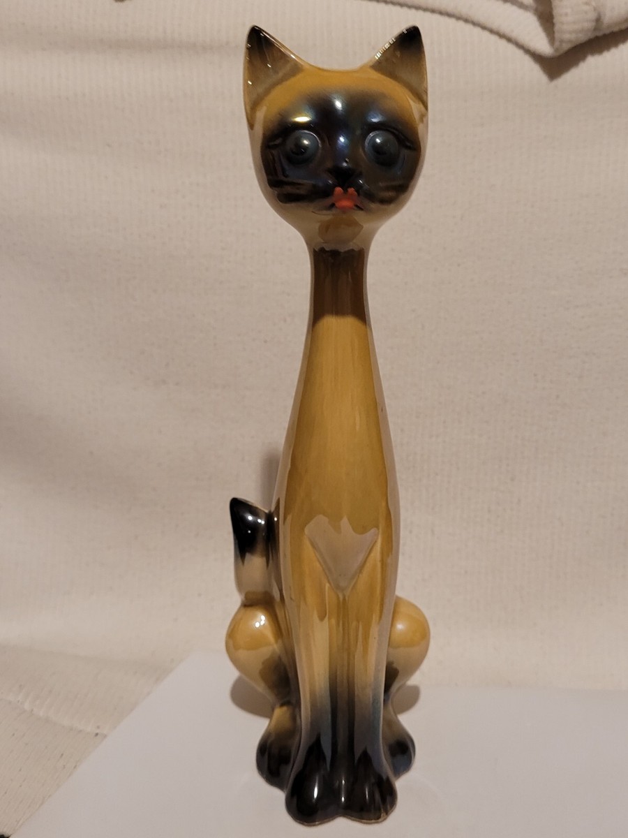 Very Tall Vintage Jema Holland 456 Pottery Siamese Cat Ornament