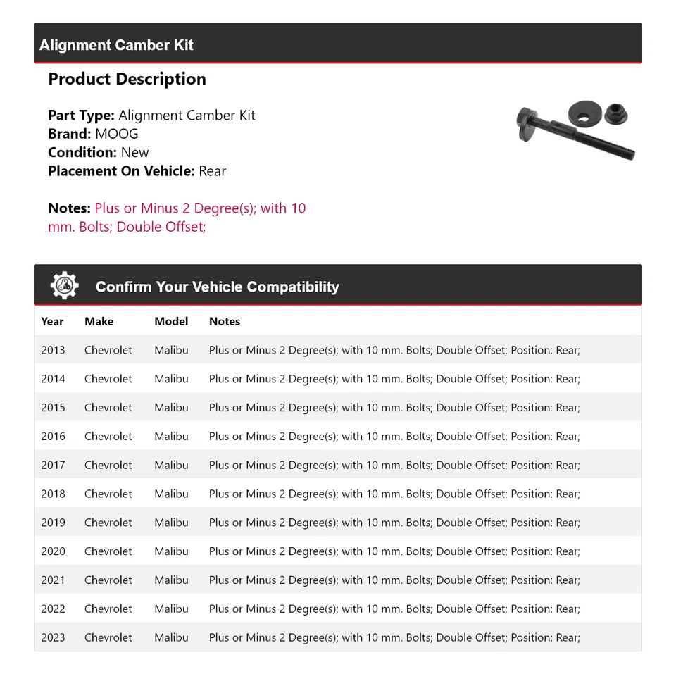Kit de inclinación trasera MOOG 2013-2023 Chevrolet Malibu 2013 2014 2015 Foto 2 de 3