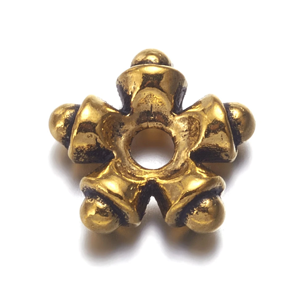 200 cuentas de metal de flores de aleación tibetana espaciadores sueltos de oro antiguo de 5 pétalos 9x3 mm Foto 3 de 3