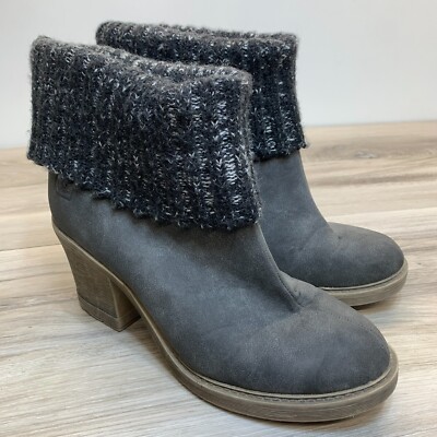 Dirty Laundry Gray Knit Cuff Block Block Heel Boots Women's Size 9.5 Pull On