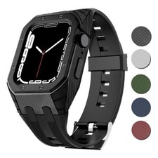 Carbon Fiber Grain AP Mod Kit PC Case Strap for Apple Watch 8 7 6 5 Rubber Band