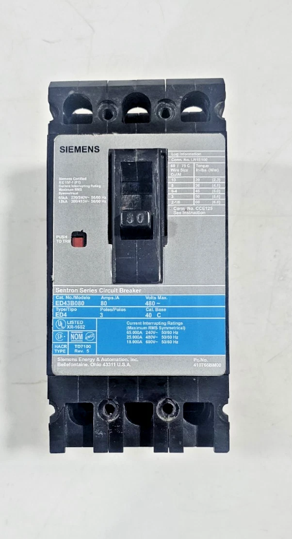 SIEMENS ED43B080 Used Working Power Distribution Circuit Breaker
