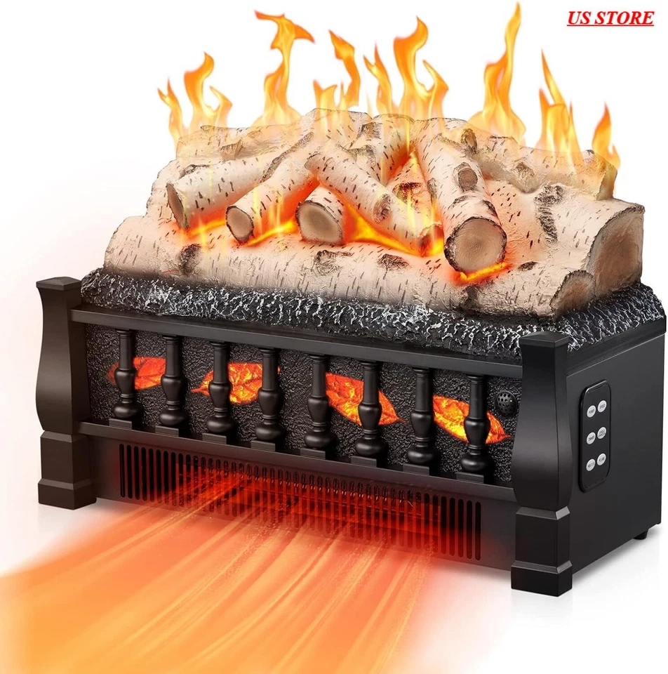 Electric Fireplace Log Set Heater 21in,1500W,Remote Control,Whitish Gray,CA - Image 2 of 4