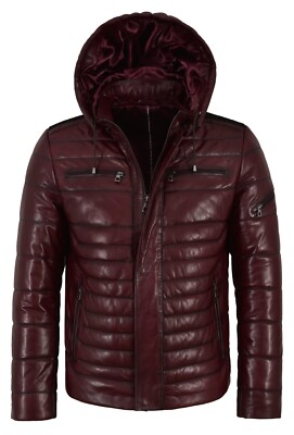 Herren PUFFER Stepp Lederjacke Kirsche Italienisches Lammleder Lederjacke