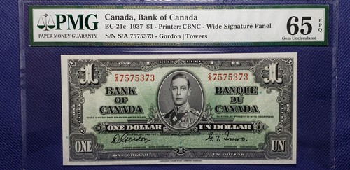 Lot of 3 notes Bank of Canada 1937 BC-21c $1 Gordon-Towers Prefix S/A PMG 65 EPQ - Picture 7 of 8