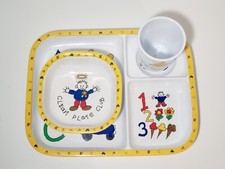Vintage 1987 Child's Divided Plate Set Potpourri Press Plate, Bowl, and Cup Lot