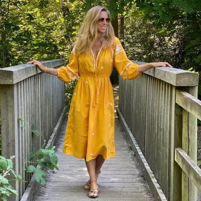 H&m mustard dress 2025