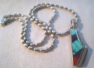 Vintage IJS JAXON NM Sterling Stone Inlay Pendant -Sterling Bead