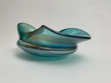 Murano Style Iridescence (Hand-Blown )  Glass Ashtray 9”x 6” Multicolor