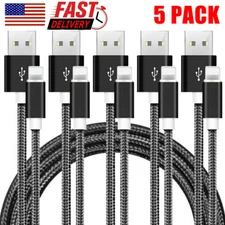 5 PACK 10 FT Heavy Duty Braided USB Charger Cable Cord For iPhone 13 12 11 X 8 7