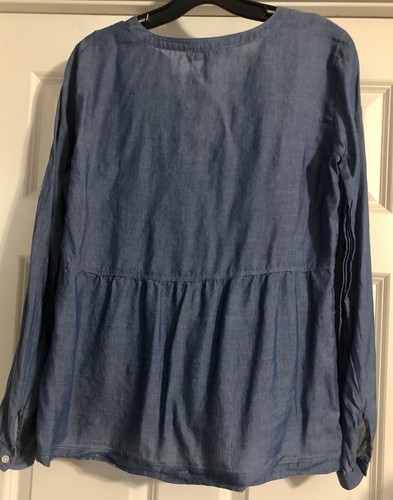 LOFT Chambray Split Neck Size S Pullover Long Sleeve Peplum Blouse - Picture 6 of 8