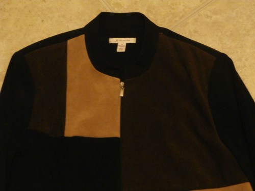 JM Collection Micro SOFT FABRIC BROWNS Jacket Size 14 NWT - Picture 2 of 3