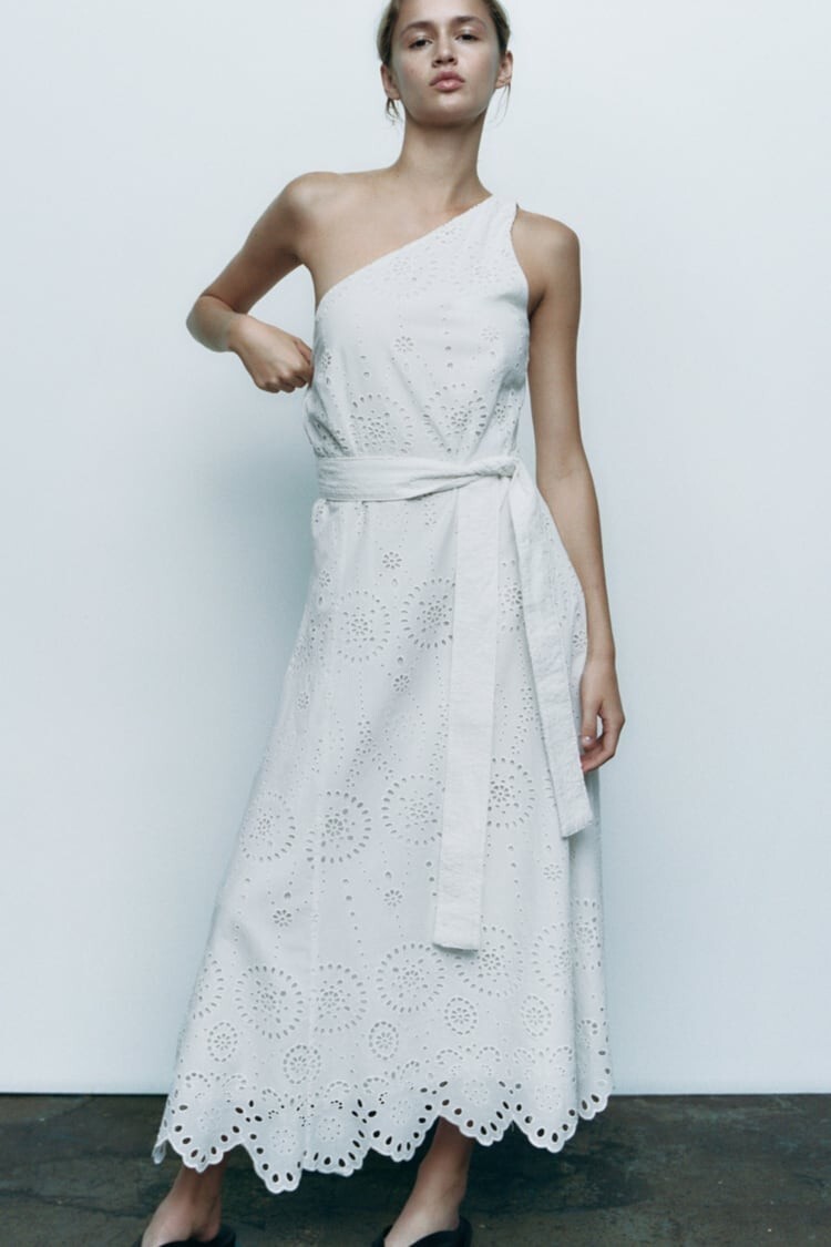 NWT ZARA EMBROIDERED ASYMMETRIC DRESS OYSTER WHITE - REF