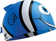 NEW TYR Swimming Silicone Swim Cap JUNIOR Happy Fish Blue Charactyr