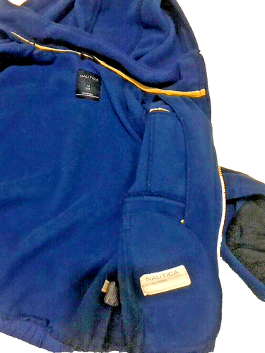 Nautica Boy's Royal Blue yellow striped Full Zip Hooded Jacket thick Fleece 5/6T - Picture 4 of 12
