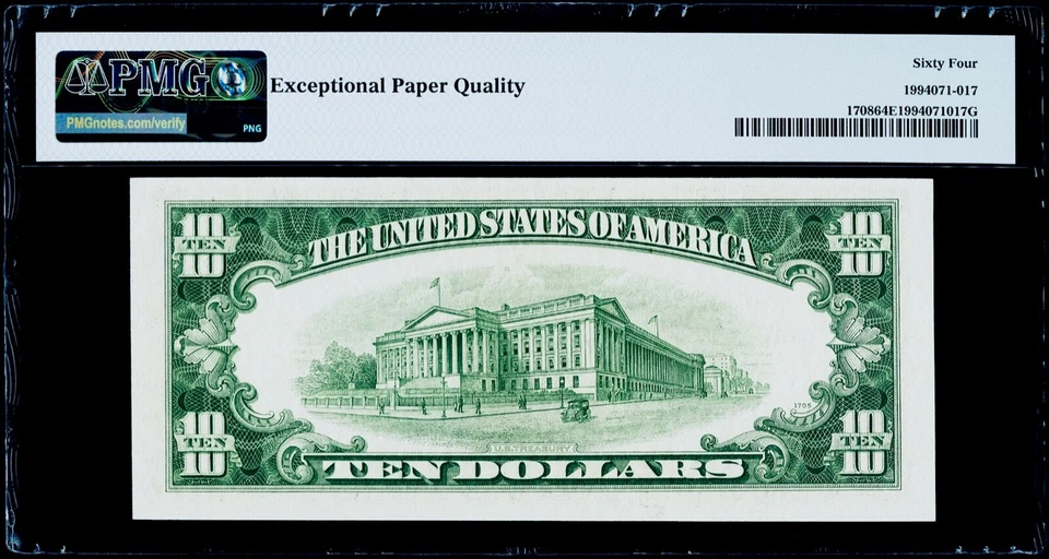 $10 1953B Silver Certificate Fr#1708 PMG 64 EPQ Choice Uncirculated - Image 2 of 3