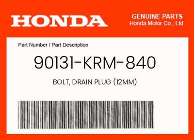 OEM Honda 90131-krm-840 Bolt Drain 12mm NOS for sale online | eBay 