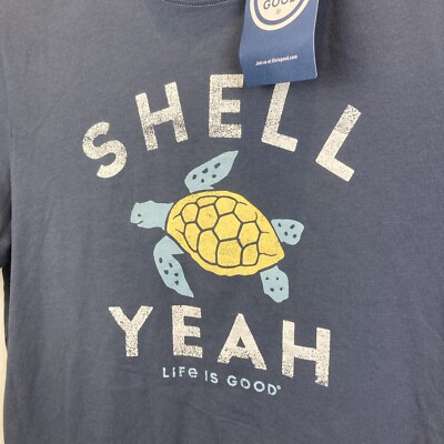 Life Is Good LIG Small Crusher Cotton Shell Yeah Sea Turtle T-Shirt Tee Blue