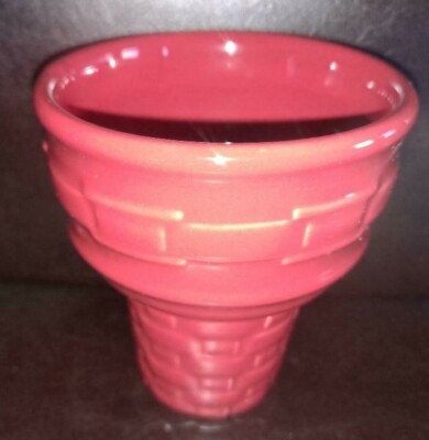 Longaberger RARE Pottery Ice Cream Cone Dish Tomato Red MINT FREE SHIPPING!