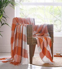 EPSOM TERRACOTTA THROW ORANGE GEOMETRIC CHECK TASSEL BLANKET CHAIR SOFA COVER
