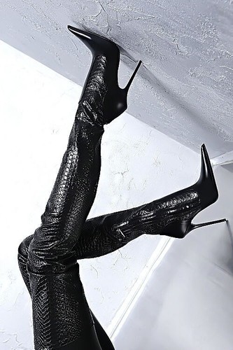 1969 Made in Italy High Heels Leather Overknee Iconic LX Stretch Boots Black 35 - Picture 7 of 9