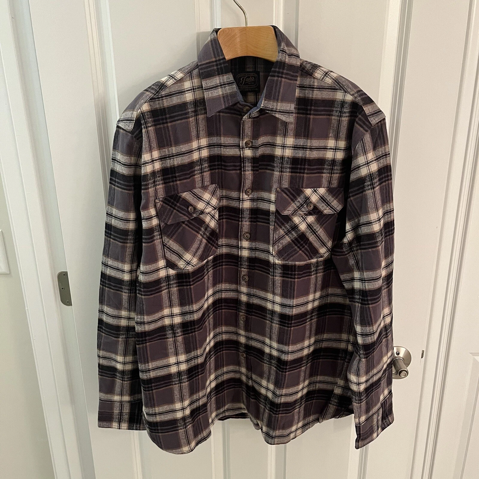 Jachs Flannel Shirt Men Extra Large XL Plaid Long Sleeve Cotton Brown Black New