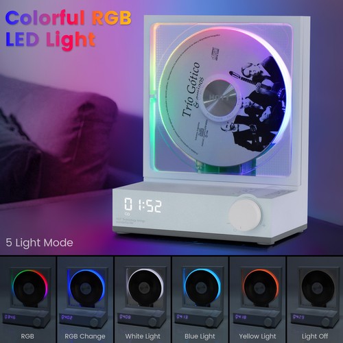Portable CD Player Bluetooth 5.3 Desktop CD Player Speakers with Colorful Lights - Picture 4 of 15
