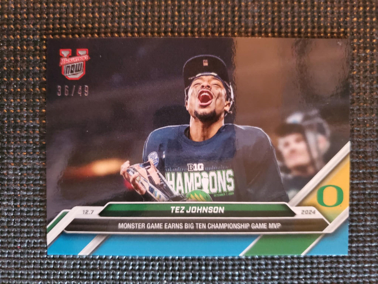 Tez Johnson Oregon MVP 2024 Bowman U NOW Football Card 56 Blue Parallel 36/49