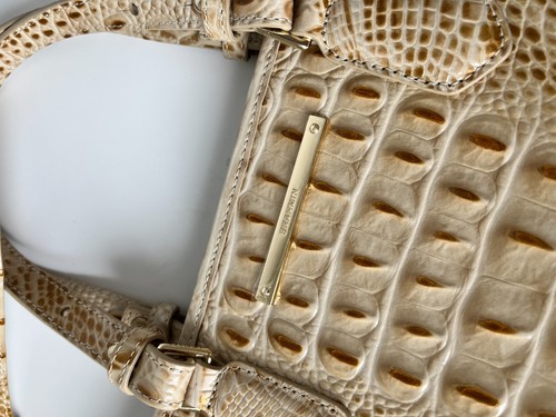 Brahmin Mini Asher Beige Cream Bronze Top Handle Satchel Shoulder Bag - Picture 10 of 12