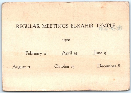 1920 Cedar Rapids IA Shriners Templo El-Kahir Tarjeta de Membresía Masónica AAONMS C46 - Imagen 3 de 3