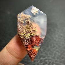 Scenic Moss Agate Cabochon 35x18x3mm High Quality 17 ct