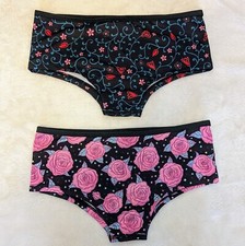 2 x TOO FAST PANTIES Boy Shorts MEDIUM Panties NWT floral vines roses goth punk