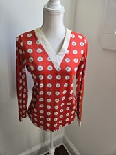 Synthetic Vintage 70s Top Red Wuth Button Pattern Small