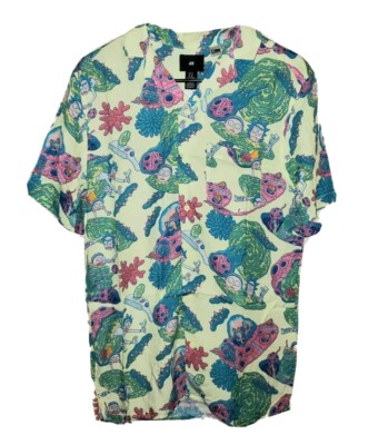 Rick Morty Mens X-Small Relaxed Fit Hawaiian Shirt Viscose