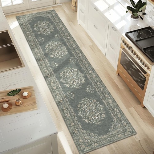 Non-Slip Faux Wool 2' x 10' Floral Rug - Perfect for Farmhouse & Bohemian Styles - Picture 3 of 9