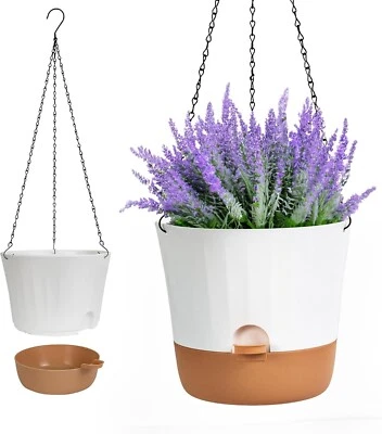 Diivoo 25 cm Hanging Self Watering Plant Pots, 2 Pack House Plastic Flower Plant