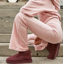 NEW Sz M Free People FP Movement Take The Lead Velour Flare Pants Pink