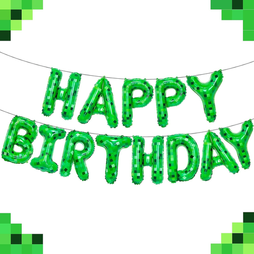 TNT Pixel Happy Birthday Banner Party Decorations Foil Balloons Letters Signs Bl