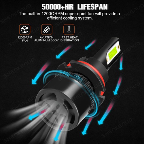 For Ford F-350 F-250 F-150 1987-1991 8000K 9004 LED Headlight Bulbs Hi/Lo Beam - Picture 4 of 10