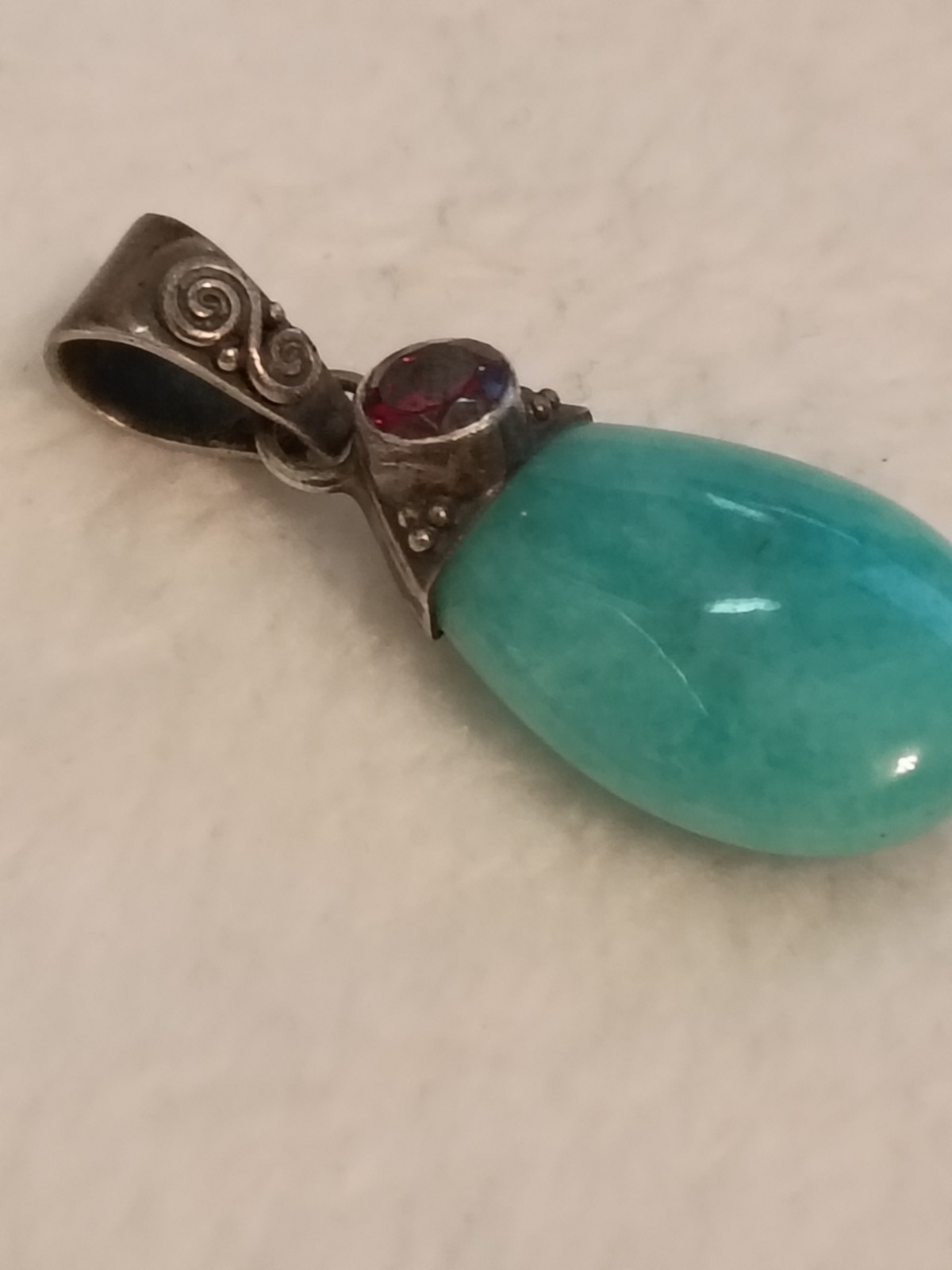 Handmade Turquoise Amazonite & Ruby Teardrop Pend… - image 11