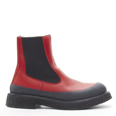 OLD CELINE Phoebe Philo Country red leather black rubber chunky ankle boot EU37